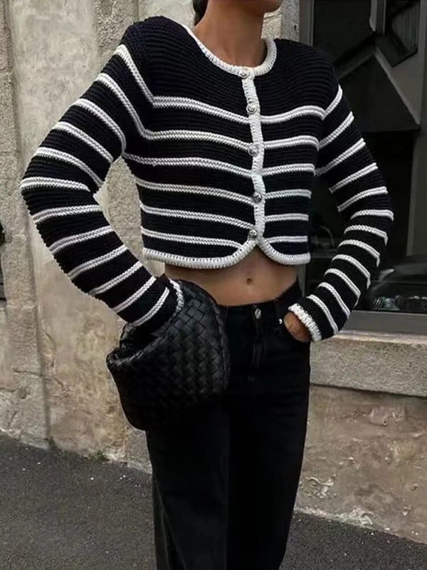 Old Money Aesthetic Stripe Cardigan