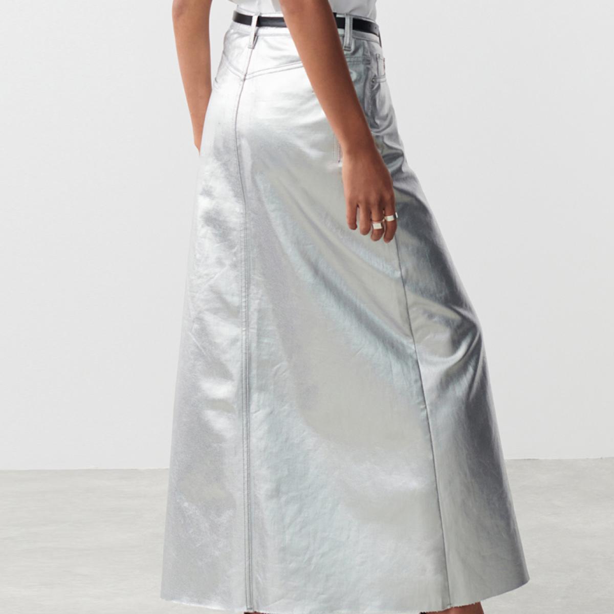 Metallic Faux Leather Maxi Skirt