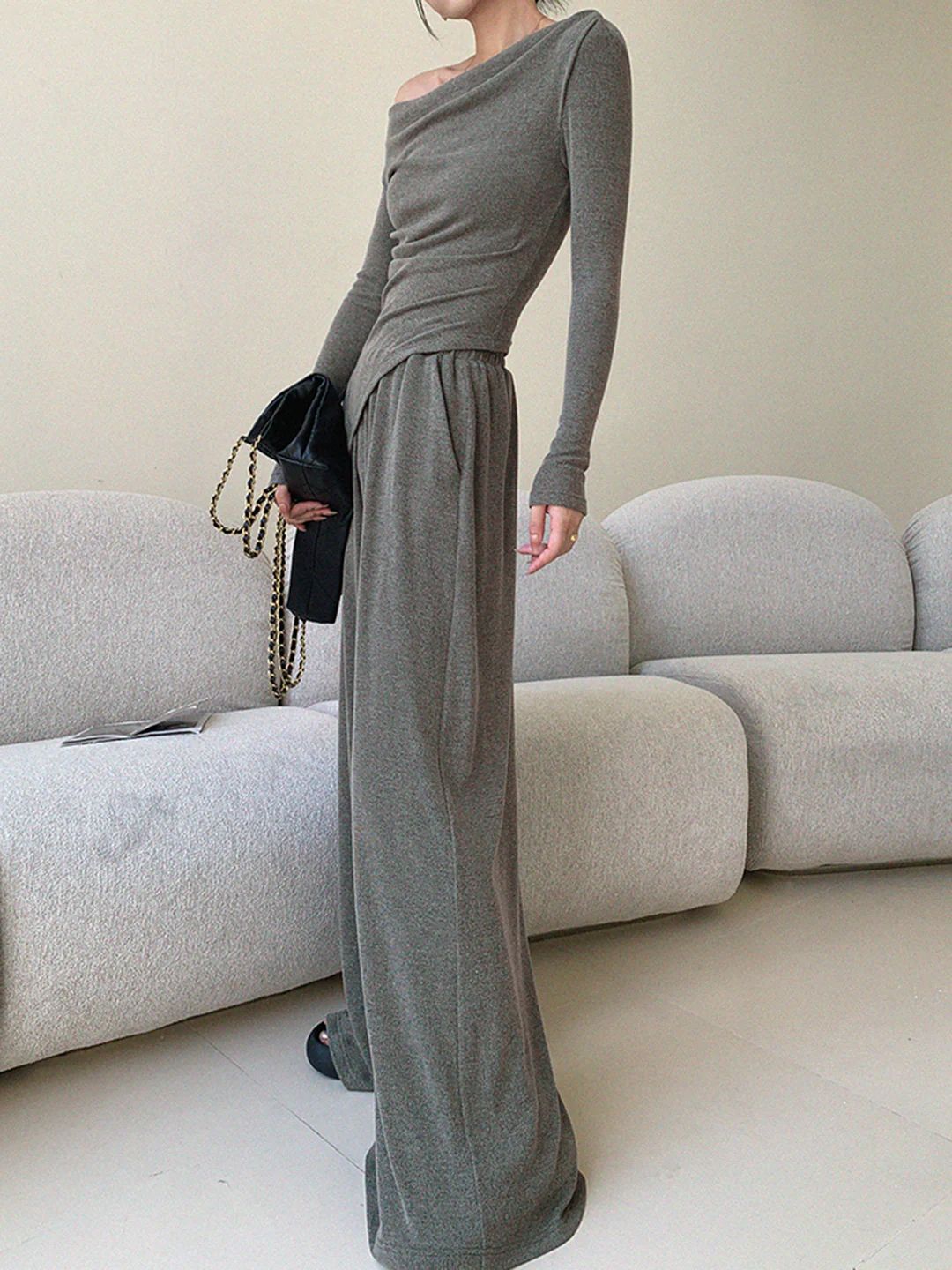 Asymmetrical Draped Pants Set