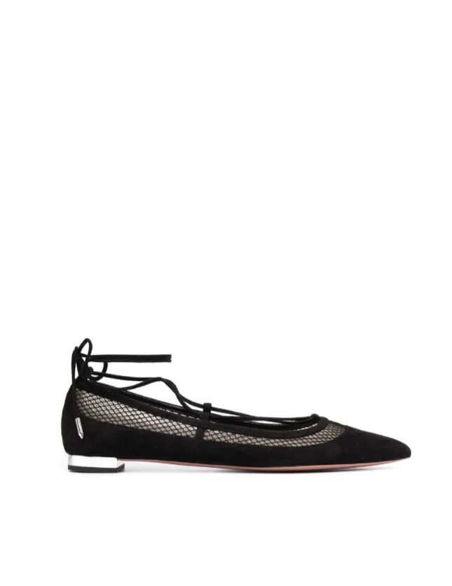 Aquazurra Dalia Mesh Detail Lace-Up Ballerina Flats