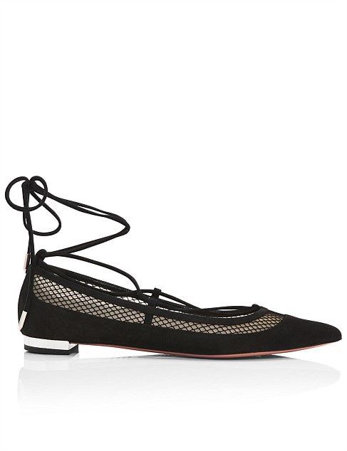 Aquazurra Dalia Mesh Detail Lace-Up Ballerina Flats