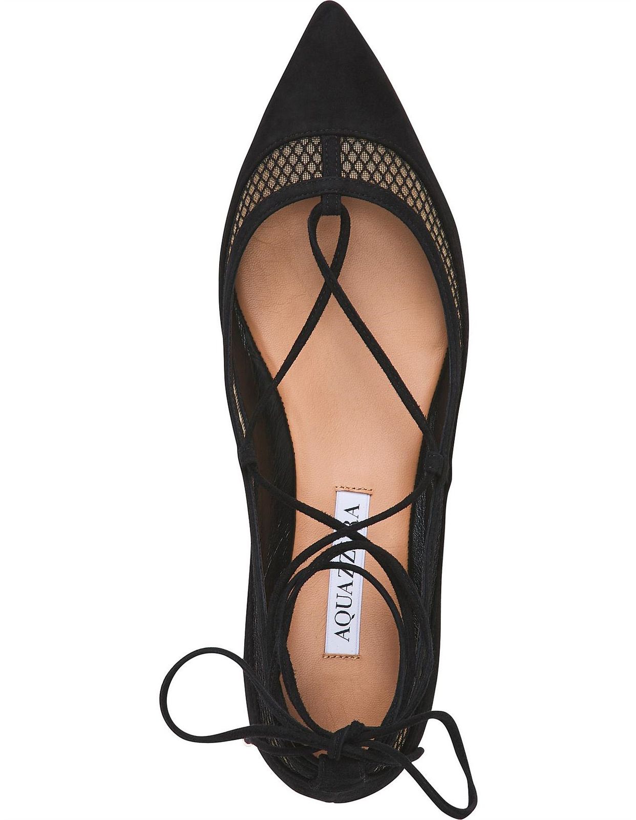 Aquazurra Dalia Mesh Detail Lace-Up Ballerina Flats