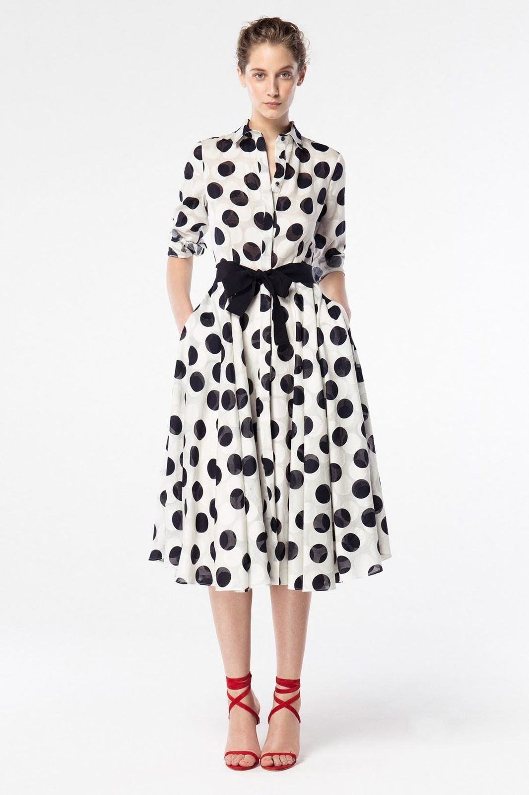 Carolina Herrera Blue Polka Dot Midi Dress