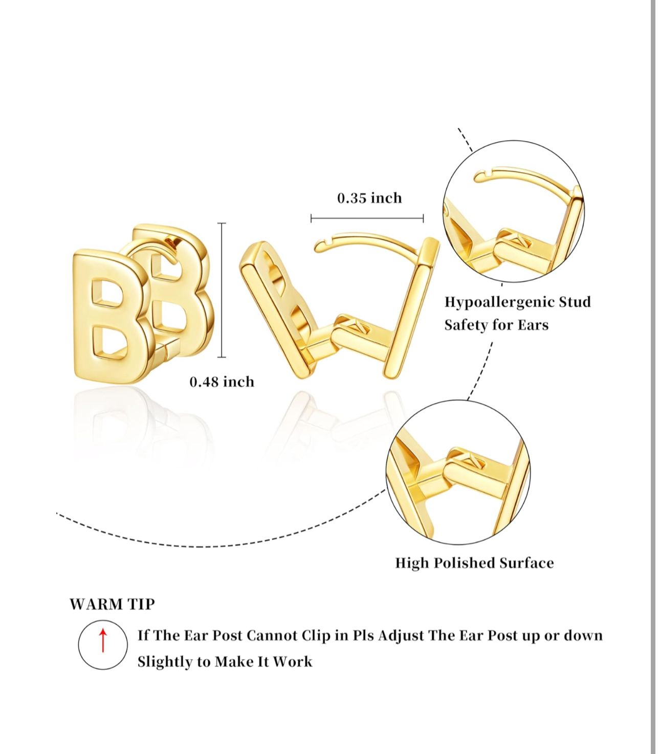 Initial Stud Earring 14K Gold Plated