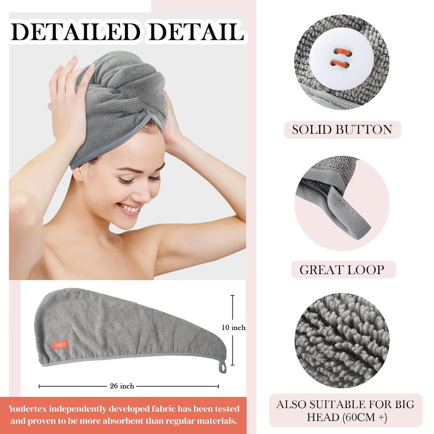 Microfiber Hair Towel Wrap-2 pack