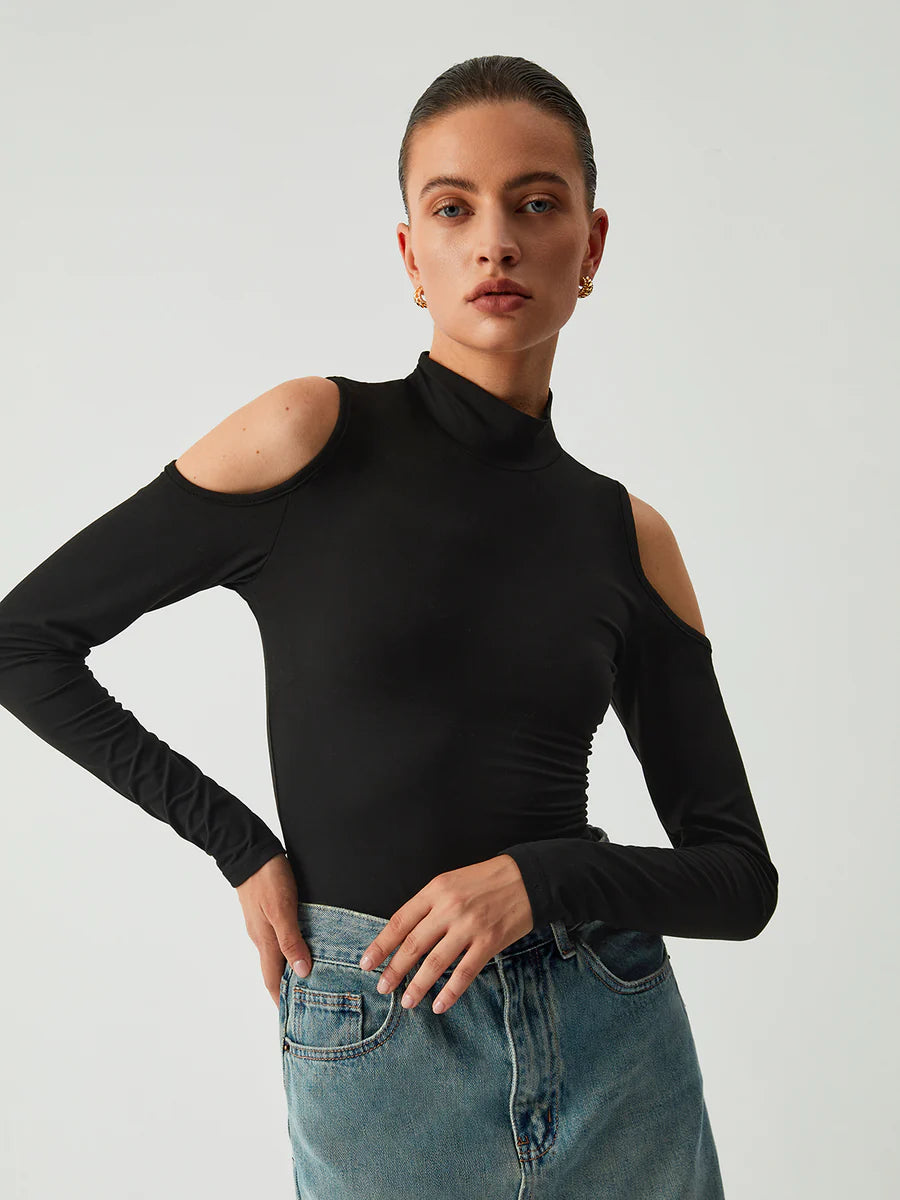 Mock Neck Cutout Long Sleeve Bodysuit