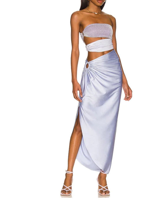 Pearl Shoulder Strap Cutout Shiny Texture One Piece