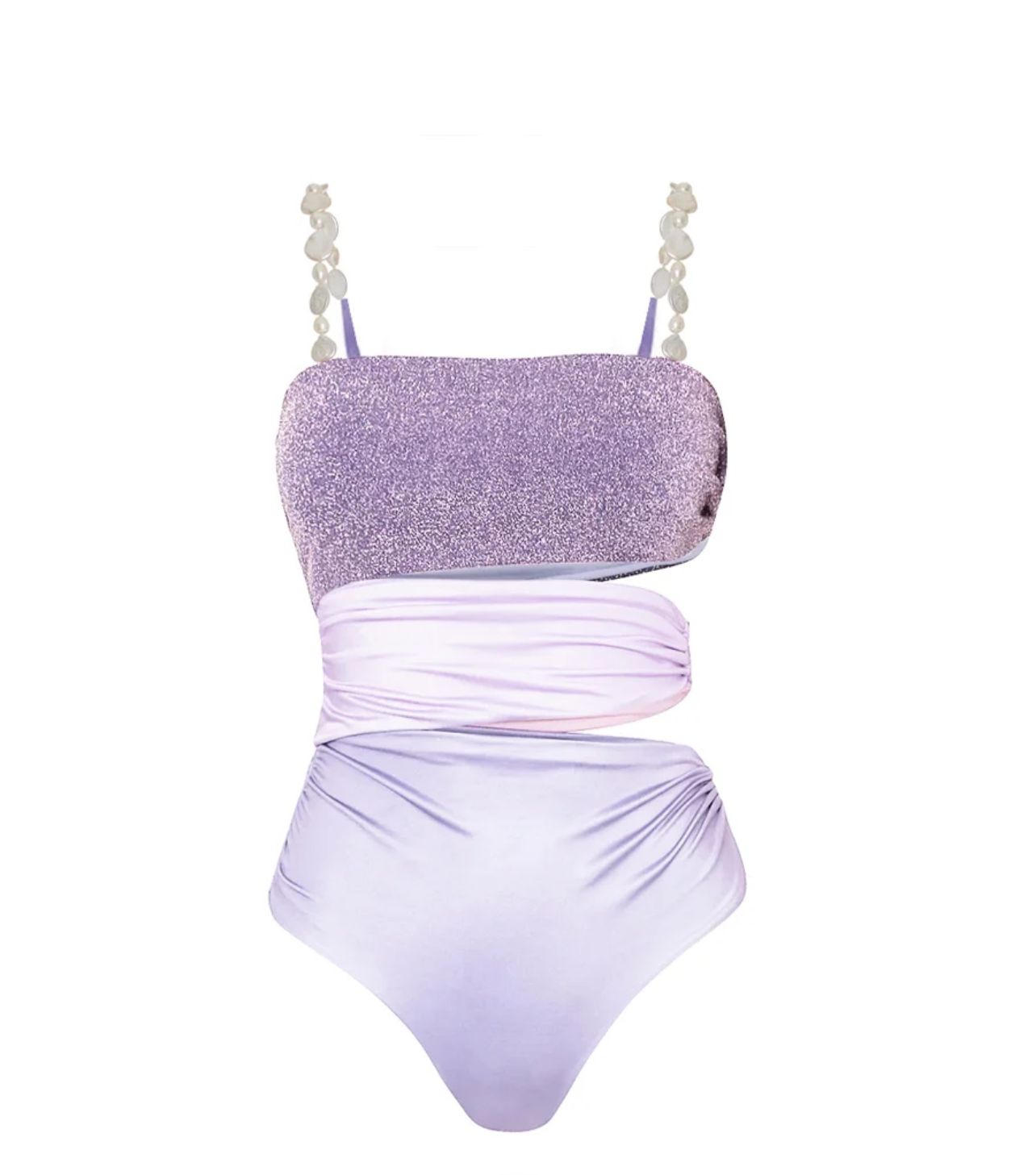 Pearl Shoulder Strap Cutout Shiny Texture One Piece