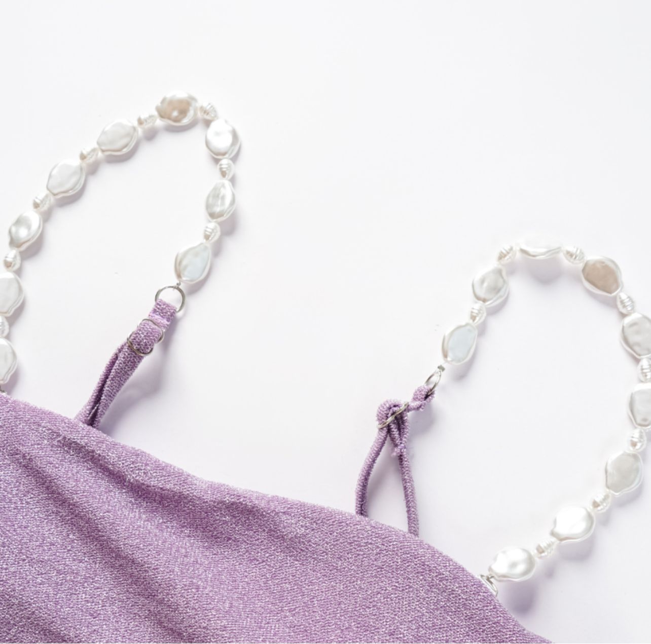 Pearl Shoulder Strap Cutout Shiny Texture One Piece