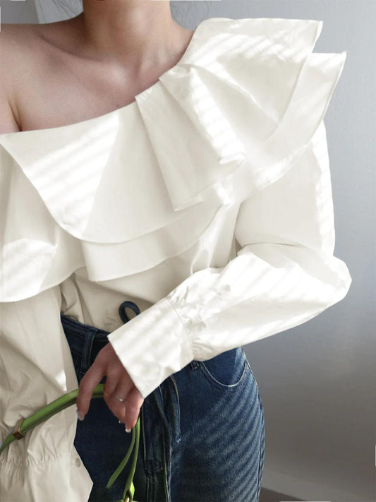 Ruffled Asymmetric Off Shoulder Blouse