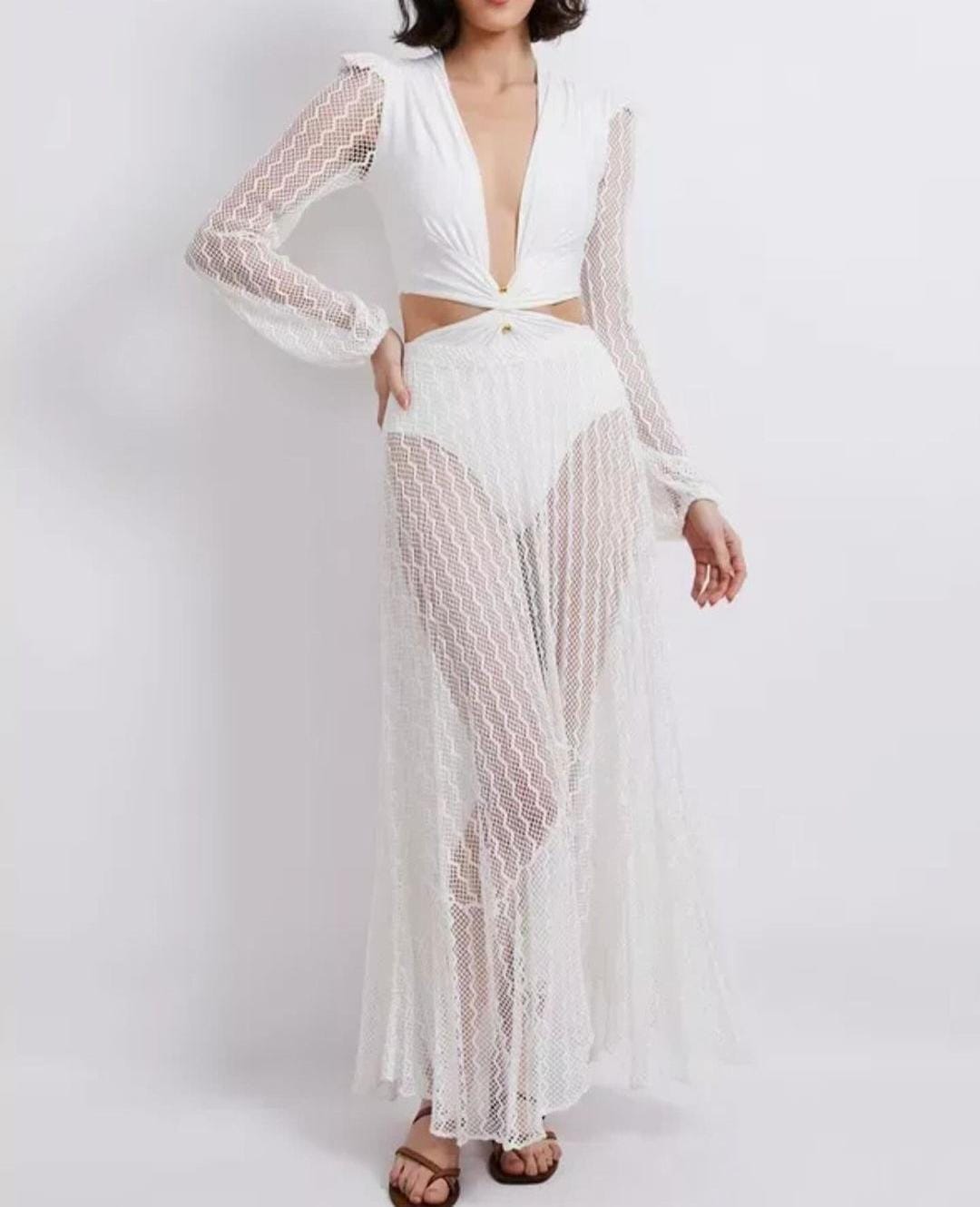 Sexy Solid Lace Panel Beach One Piece Swimsuit