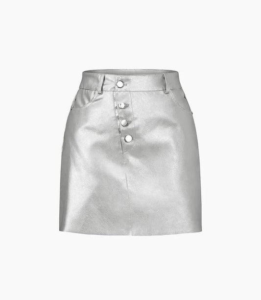 Asymmetric Metalic Leather Skirt