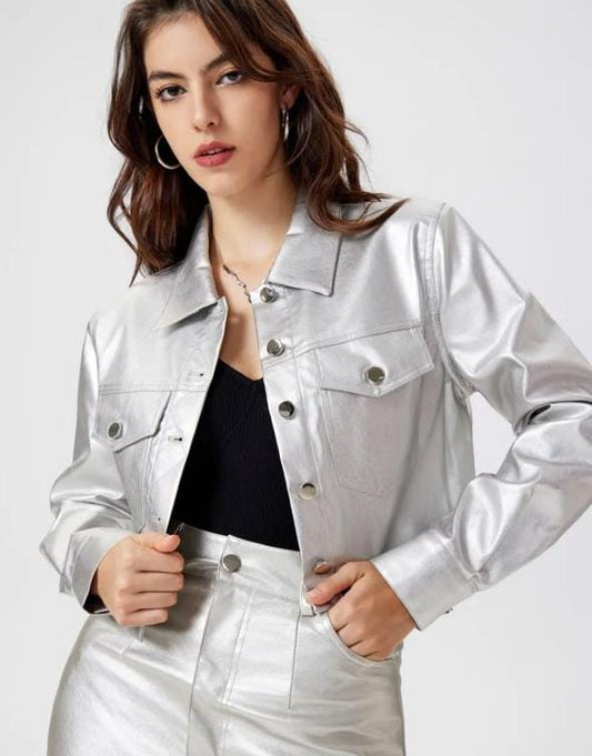 Faux Leather Silver Shacket