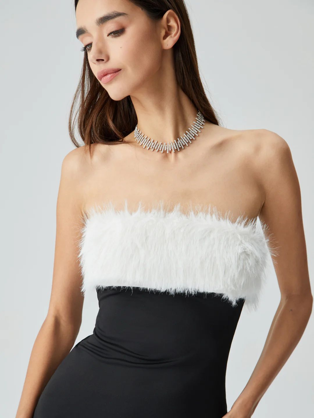 Fuzzy Off Shoulder Contrast Color