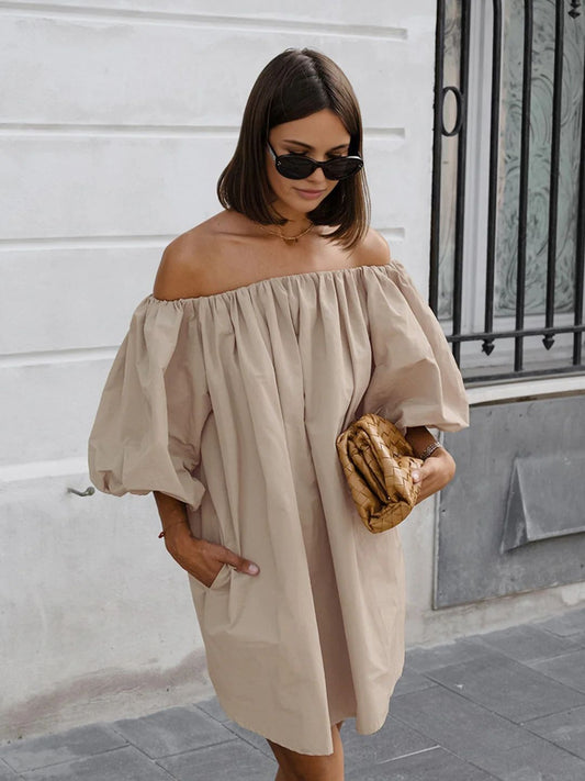 Off-Shoulder Cotton Blendes Dress