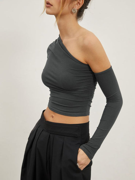 Asymmetric Ruched Crop Shirt