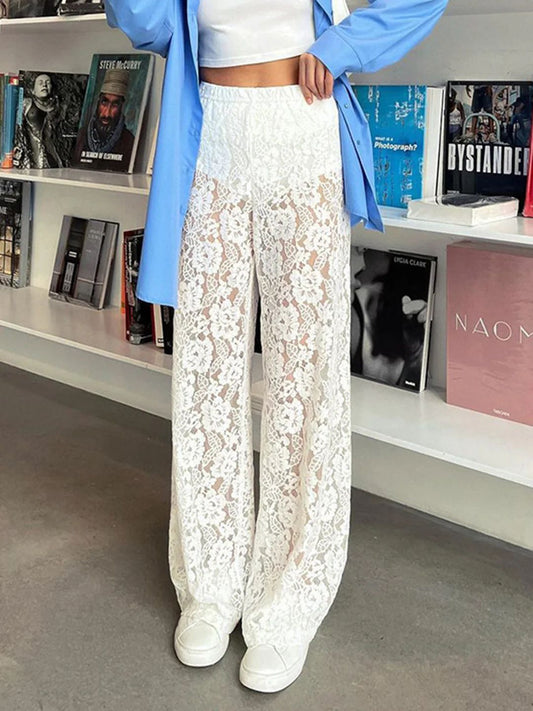 Sheer Lace Wide Leg Pants