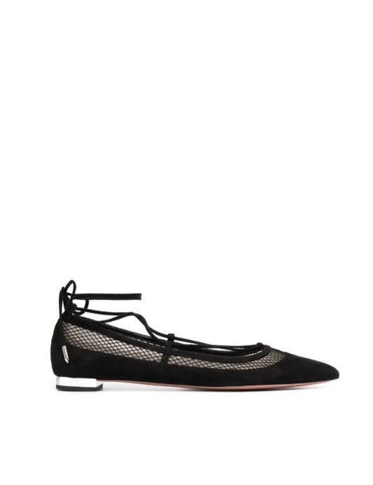 Aquazurra Dalia Mesh Detail Lace-Up Ballerina Flats