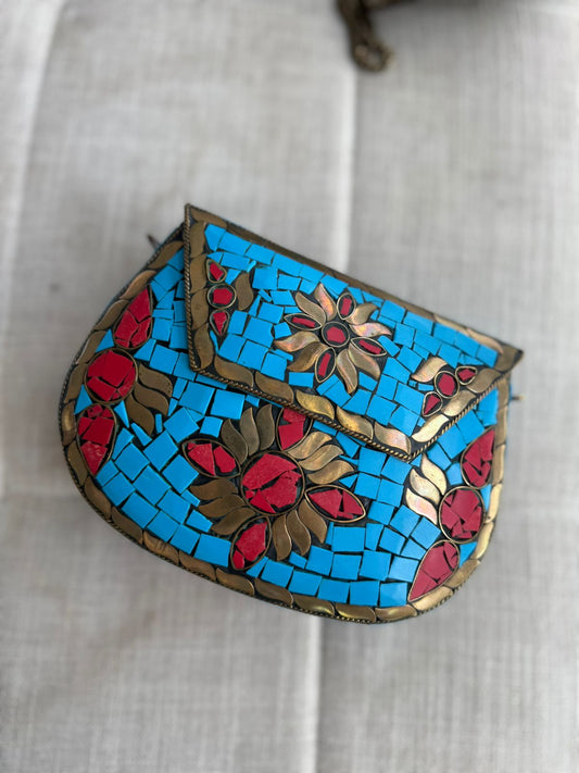 Handmade Moroccan Mosaic Tile Handbag Crossbody w/chain Strap