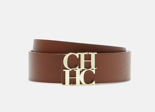 Cinturon Carolina Herrera Piel Sequoia Hebilla con las Iniciales CH bañada en oro Chiaro