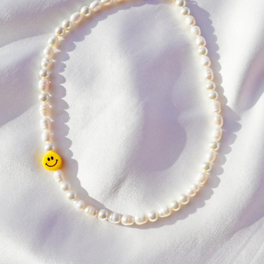 Pearl and Smiley Face Necklace 40cm